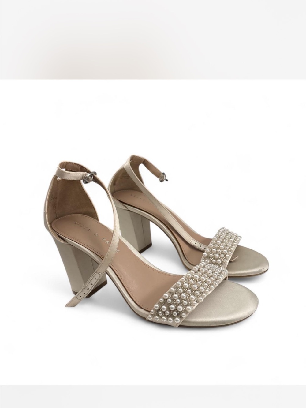 Kelly & Katie Pearl-Embellished Block Heel Sandals - Nude